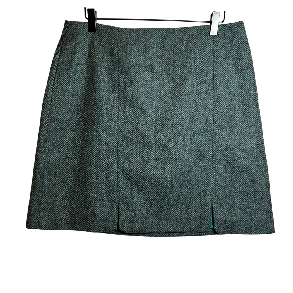 Boden British Tweed by MOON Wool Herringbone Mini Skirt in Teal Women's US 10R